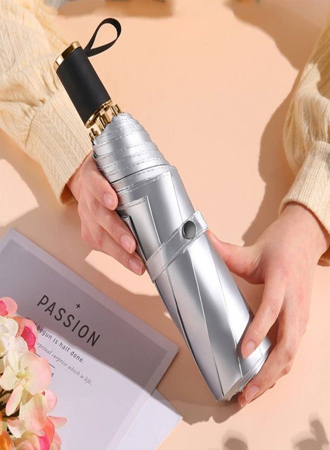 Meichoon Travel UPF 50+ UV Protection Reverse Umbrella Portable 8 Ribs Reflective Silver Double Layer Cover Parasol Outdoor Block Sun & Rain for Hiking Backpacking - Image 3